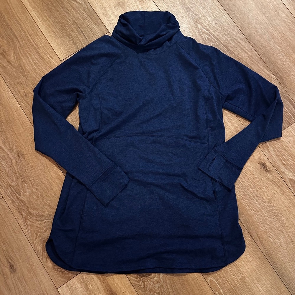 Duluth Trading Co Womens Navy Blue Heather Cowl Neck Tunic Pullover Large